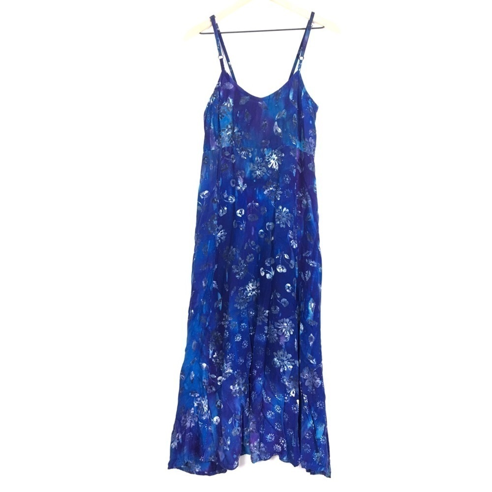 VINTAGE Maxi Sun Dress Batik Tie Dye Sundress Boho Hippie Spaghetti Strap Small